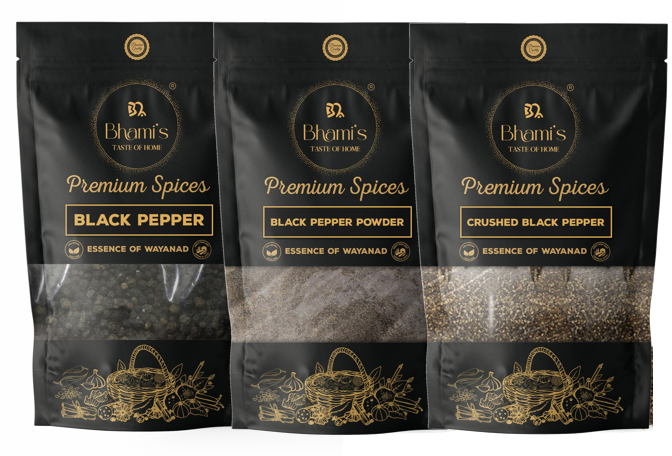 Bhami's® Wayanad Black Pepper Variety Pack 300g (Whole + Crushed + Powder)