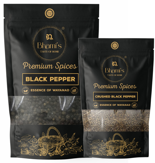 Bhami's Wayanad black pepper combo 300g - whole 200g plus crushed 100g Tellicherry Kerala