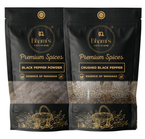 Bhami's® Wayanad Black Pepper Duo 200g (Crushed 100g + Powder 100g)